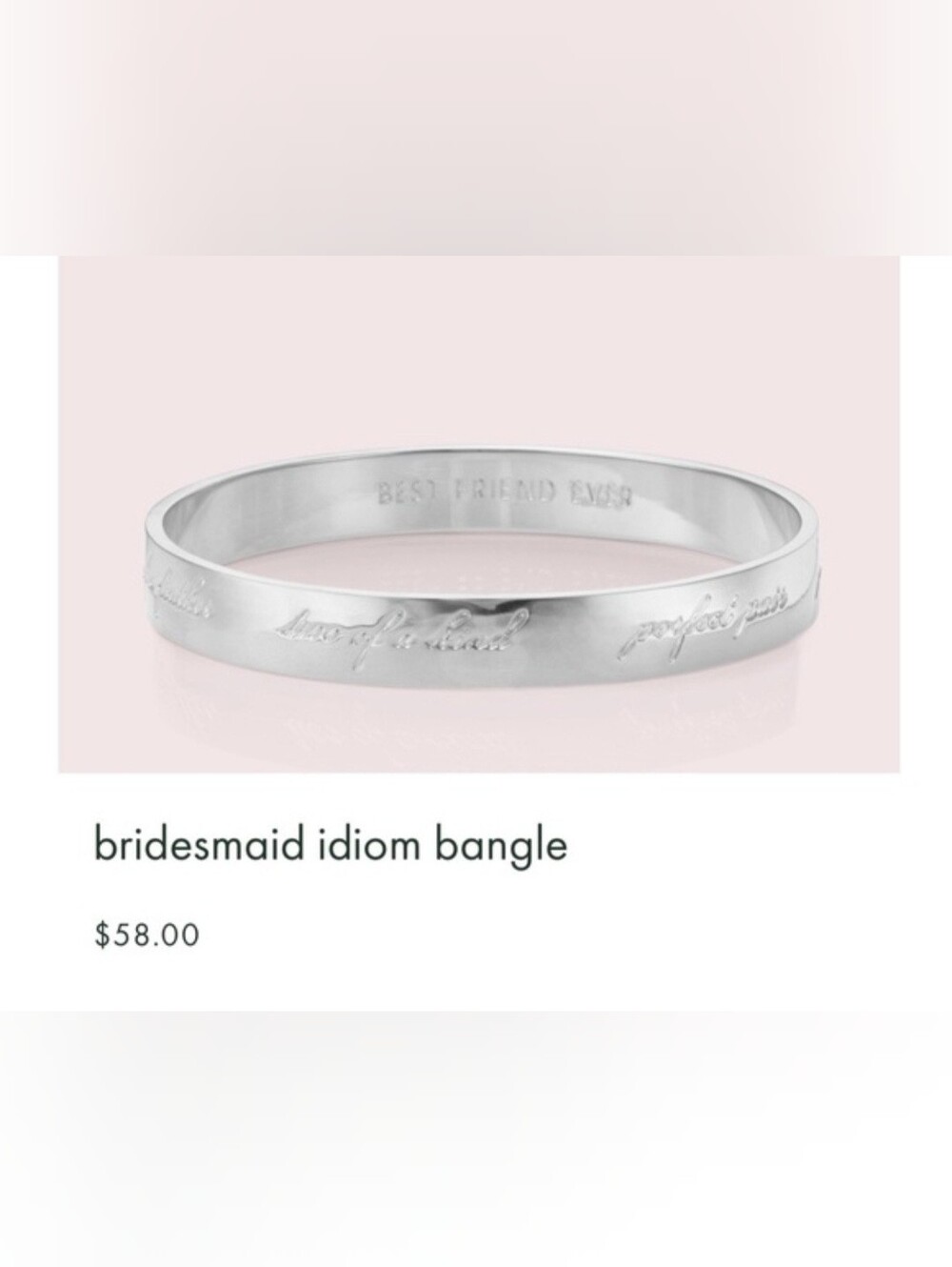 Retired New Kate spade Polished Silver 'Best Friend Ever' Bangle